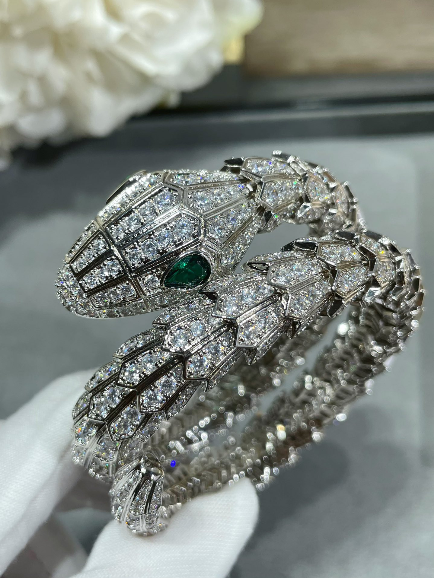 B*l*ai Large three-circle full-diamond snake Bracelet