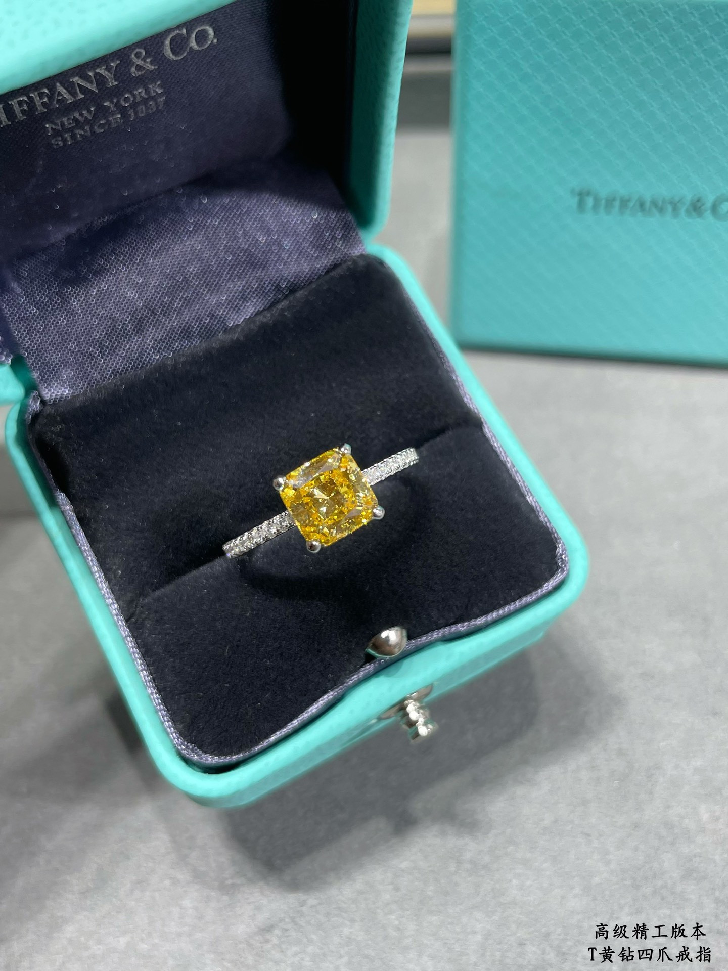 T*f*ny & Co. Four-Prong Yellow Diamond Solitaire Ring Ag925