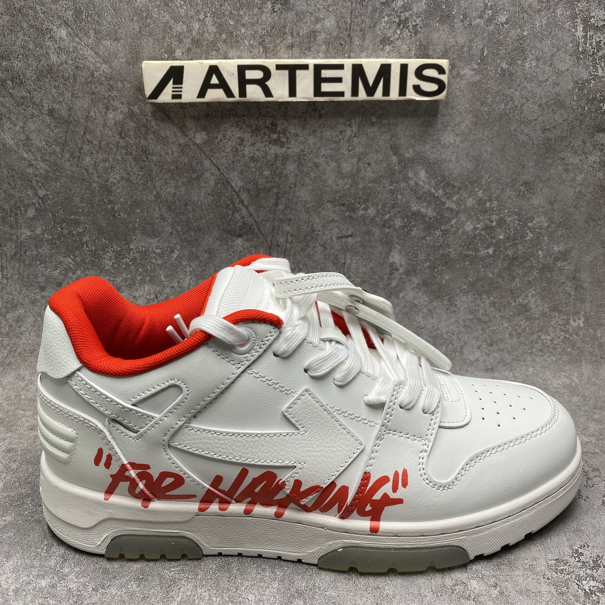 OFF-WHITE Out Of Office OOO Low Tops For Walking White White Red FW21