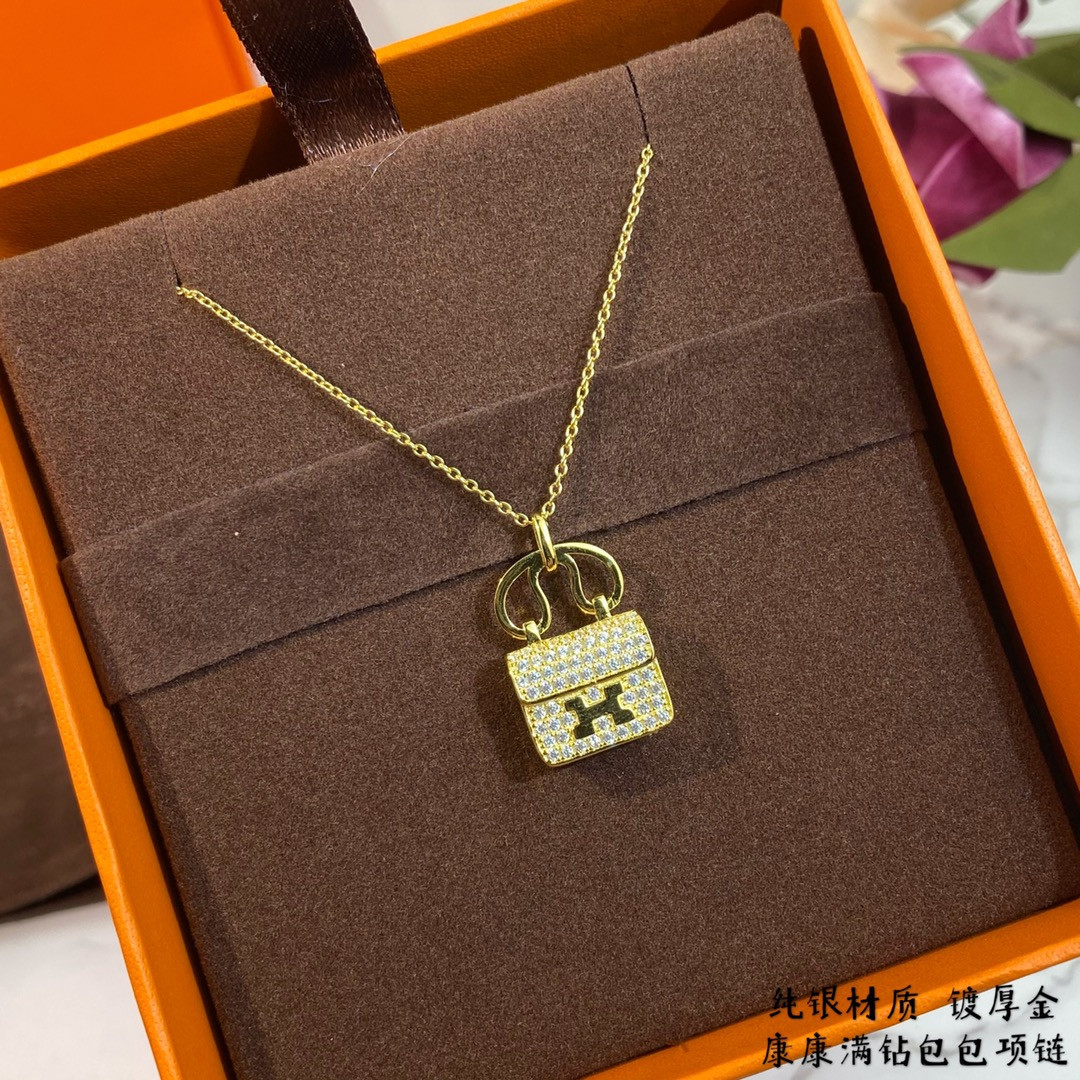 Hermès fully diamond-encrusted H bag Necklace