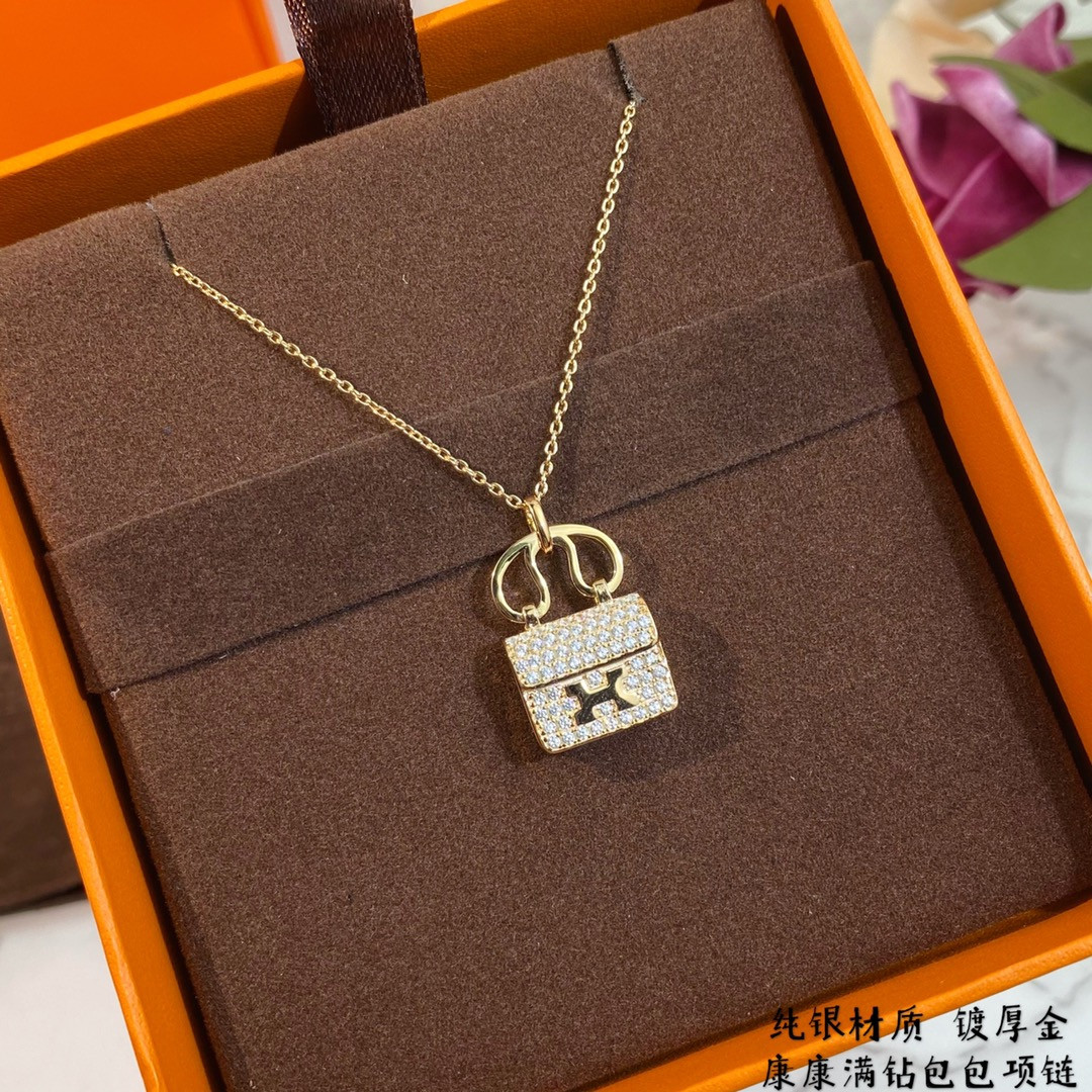 Hermès fully diamond-encrusted H bag Necklace