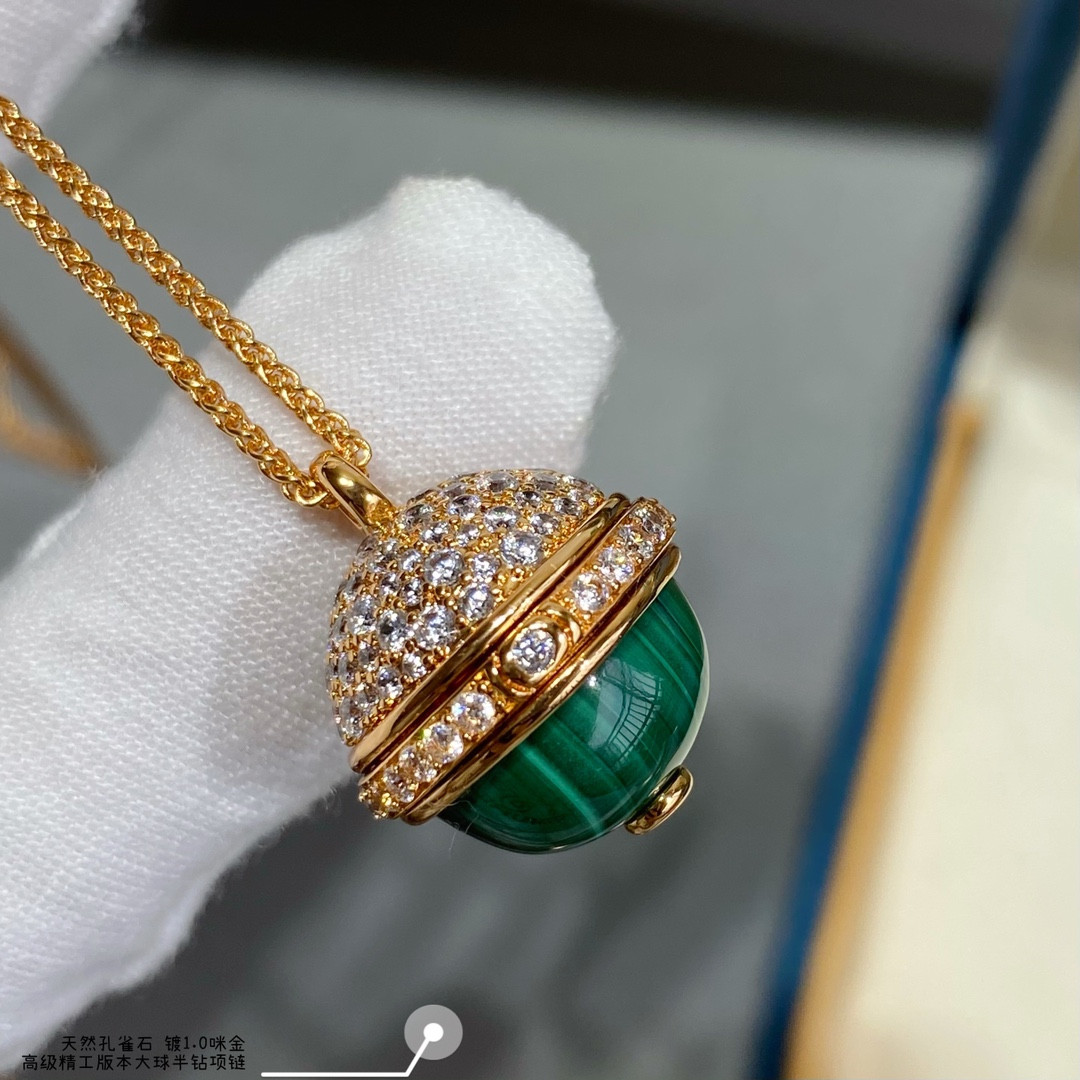 Piaget half-diamond natural malachite large ball Necklace