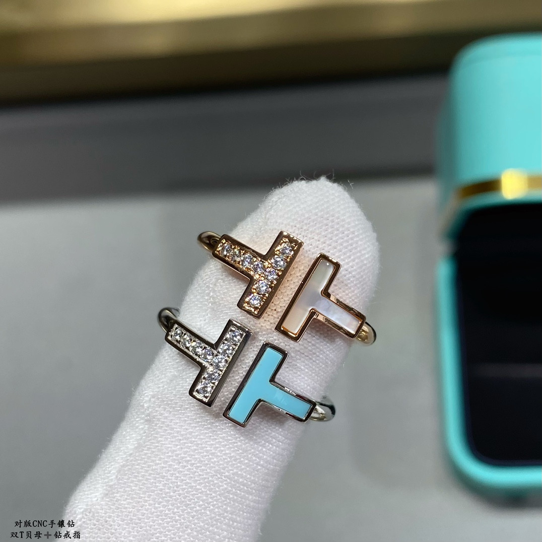 T*f*ny & Co. Double T Mother-of-Pearl & Diamond Ring