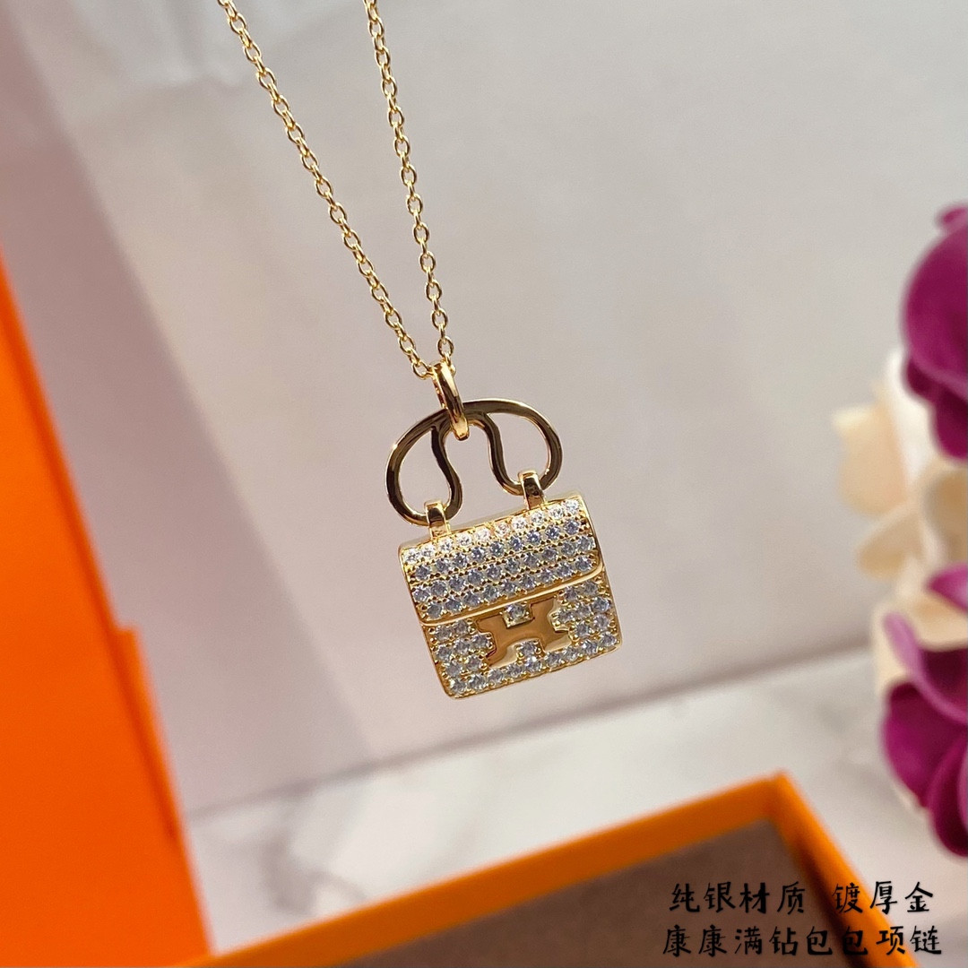 Hermès fully diamond-encrusted H bag Necklace