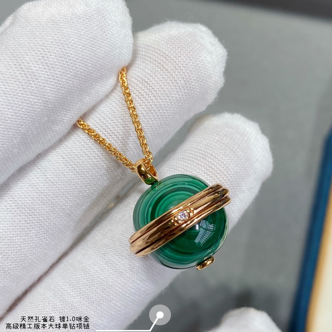 Piaget single diamond natural malachite large ball Necklace