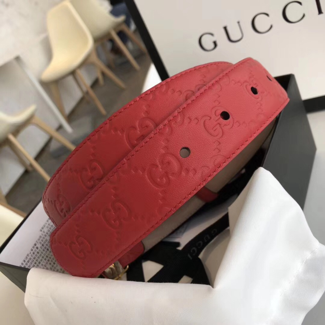 Red G*u*i Signature Leather Women Belt