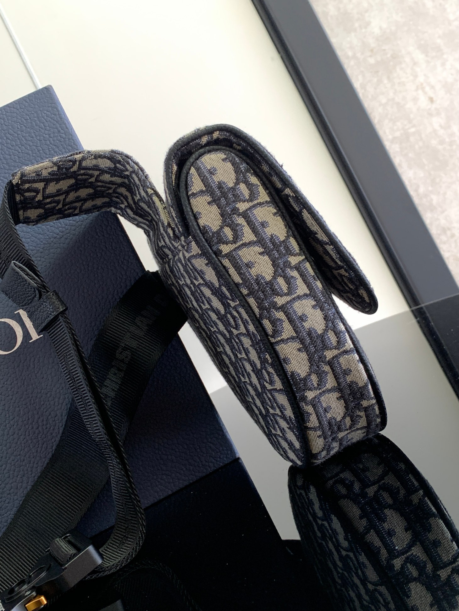 D*0r Saddle Bag Beige and Black D*0r Oblique Jacquard 26 x 19 x 4.5 cm