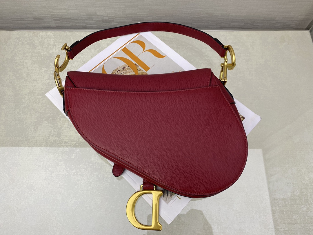 D*0r Saddle Bag Amaryllis Red Grained Calfskin 25.5x20x6.5cm