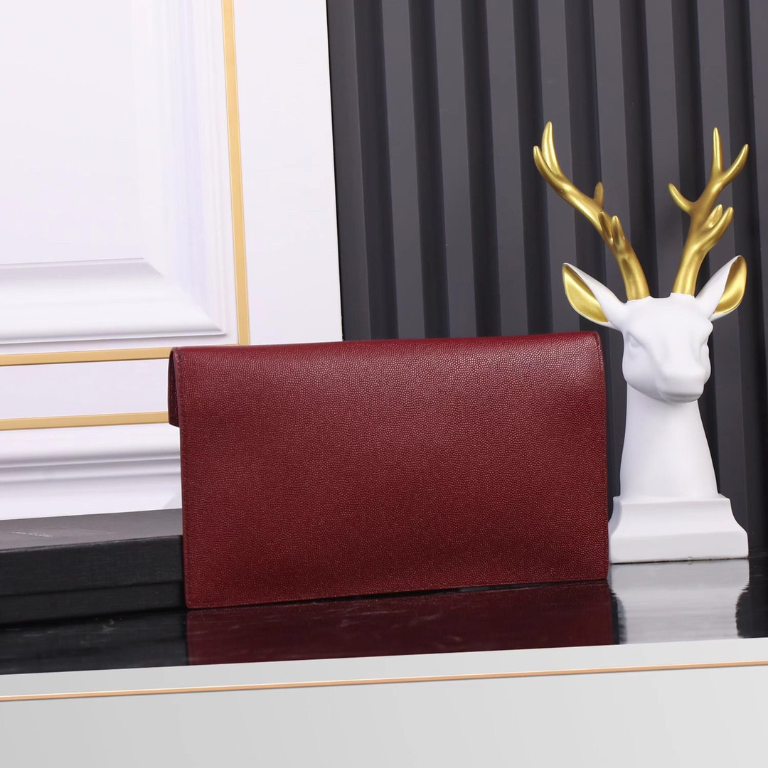 Y*L UPTOWN POUCH IN GRAIN DE POUDRE EMBOSSED LEATHER ROUGE OPYUM 10.6 X 6.2 X 0.7 INCHES