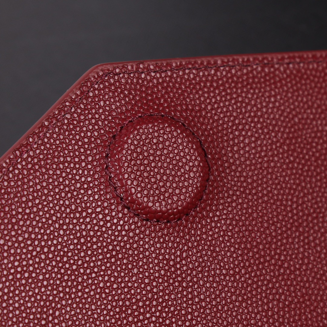 Y*L UPTOWN POUCH IN GRAIN DE POUDRE EMBOSSED LEATHER ROUGE OPYUM 10.6 X 6.2 X 0.7 INCHES