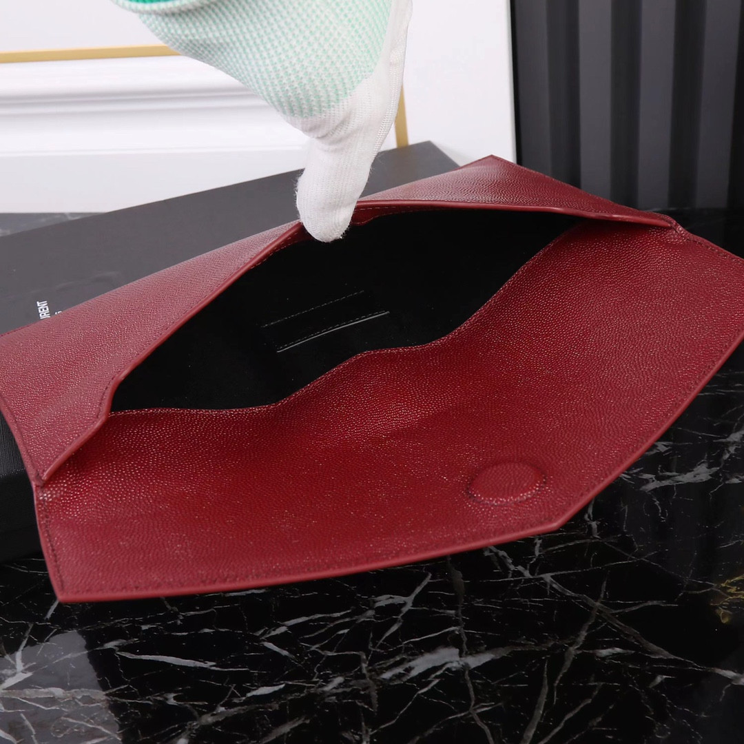 Y*L UPTOWN POUCH IN GRAIN DE POUDRE EMBOSSED LEATHER ROUGE OPYUM 10.6 X 6.2 X 0.7 INCHES