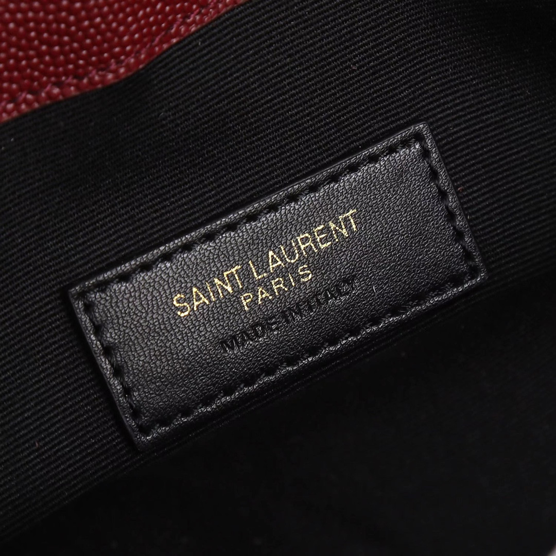 Y*L UPTOWN POUCH IN GRAIN DE POUDRE EMBOSSED LEATHER ROUGE OPYUM 10.6 X 6.2 X 0.7 INCHES