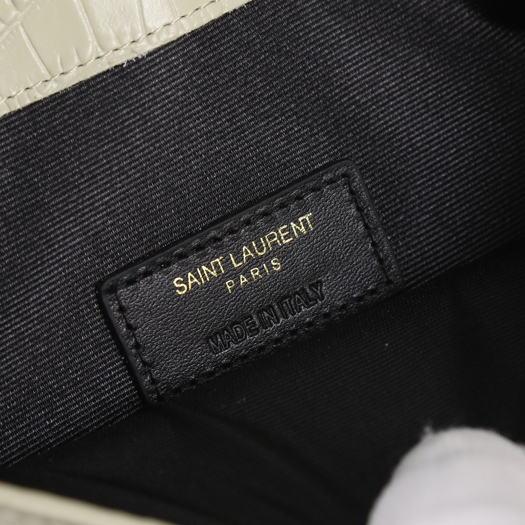 Y*L UPTOWN POUCH IN CROCODILE-EMBOSSED SHINY LEATHER BLANC VINTAGE 10.6 X 6.2 X 0.7 INCHES