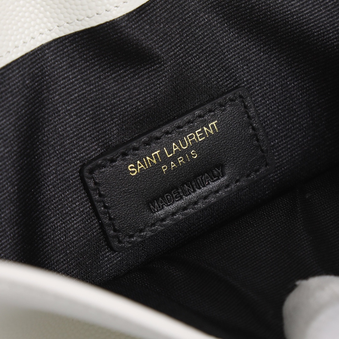 Y*L UPTOWN POUCH IN GRAIN DE POUDRE EMBOSSED LEATHER BLANC VINTAGE 10.6 X 6.2 X 0.7 INCHES