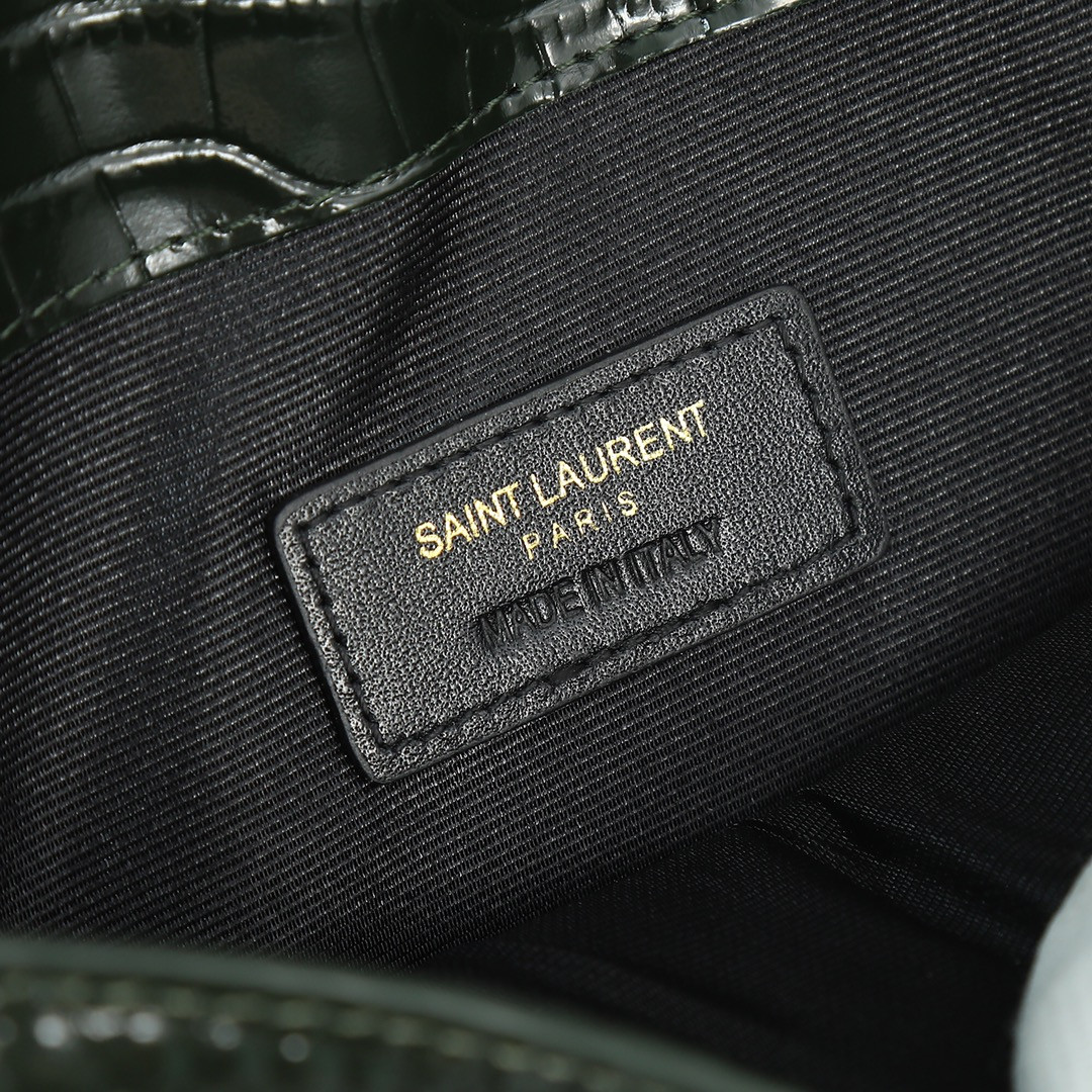 Y*L UPTOWN POUCH IN CROCODILE-EMBOSSED SHINY LEATHER BLACK 10.6 X 6.2 X 0.7 INCHES