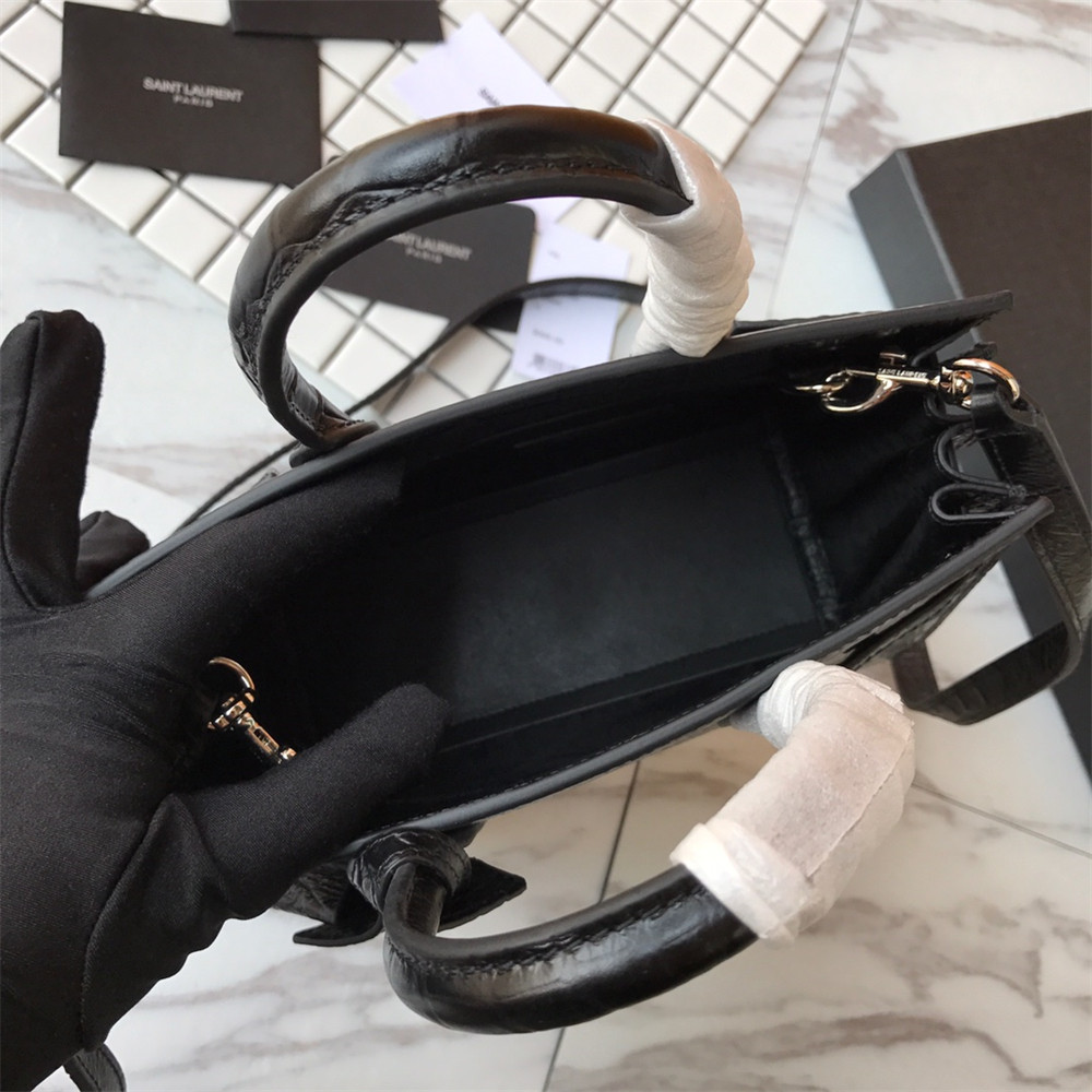 Y*L SAC DE JOUR NANO IN MATTE CROCODILE EMBOSSED LEATHER BLACK