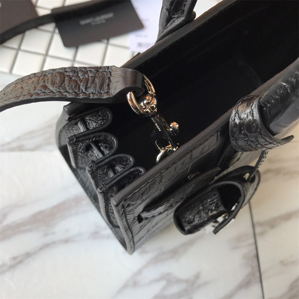 Y*L SAC DE JOUR NANO IN MATTE CROCODILE EMBOSSED LEATHER BLACK