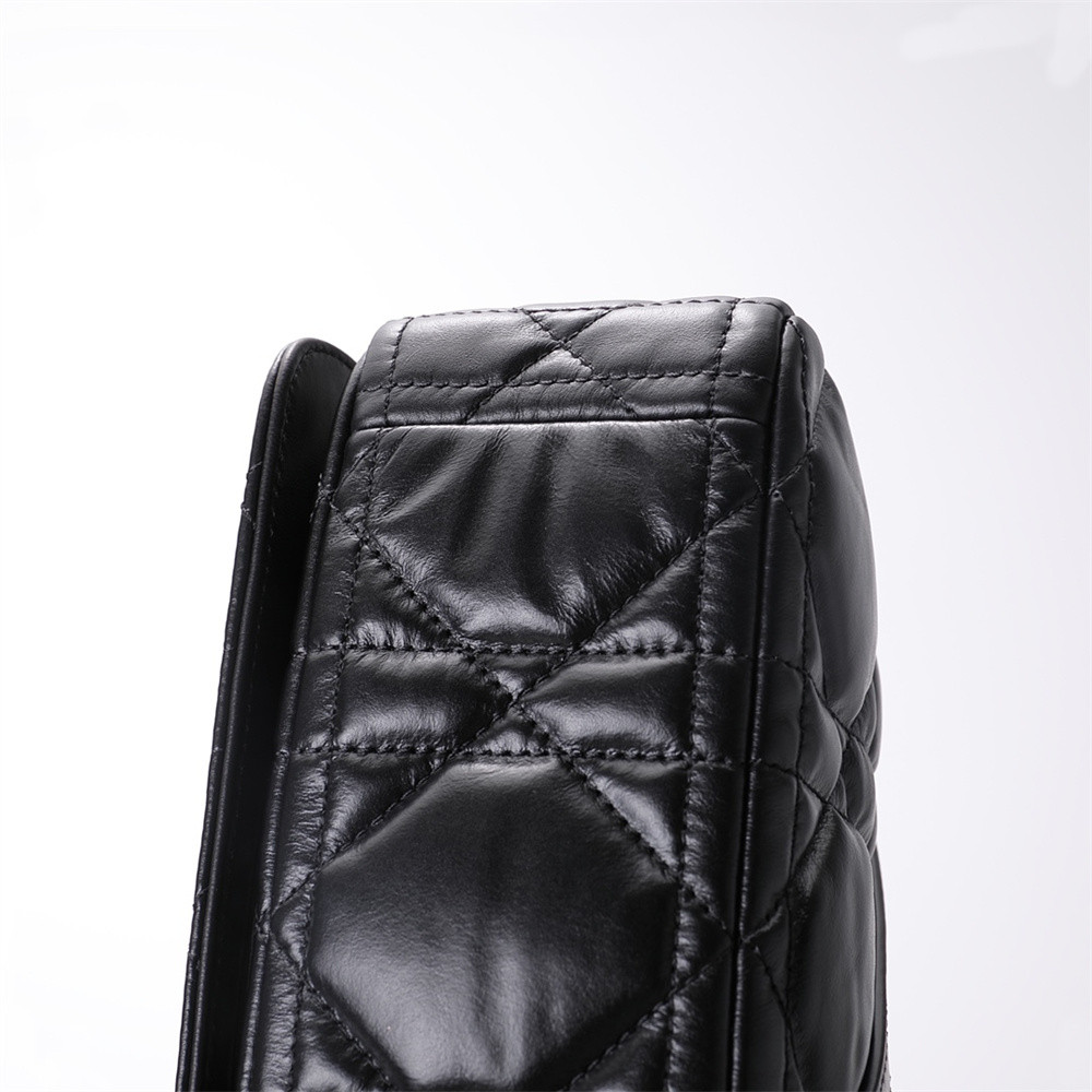 LARGE D*0r CARO BAG Black S*pple Cannage Calfskin With Silver Hardware 29 x 18 x 10 cm