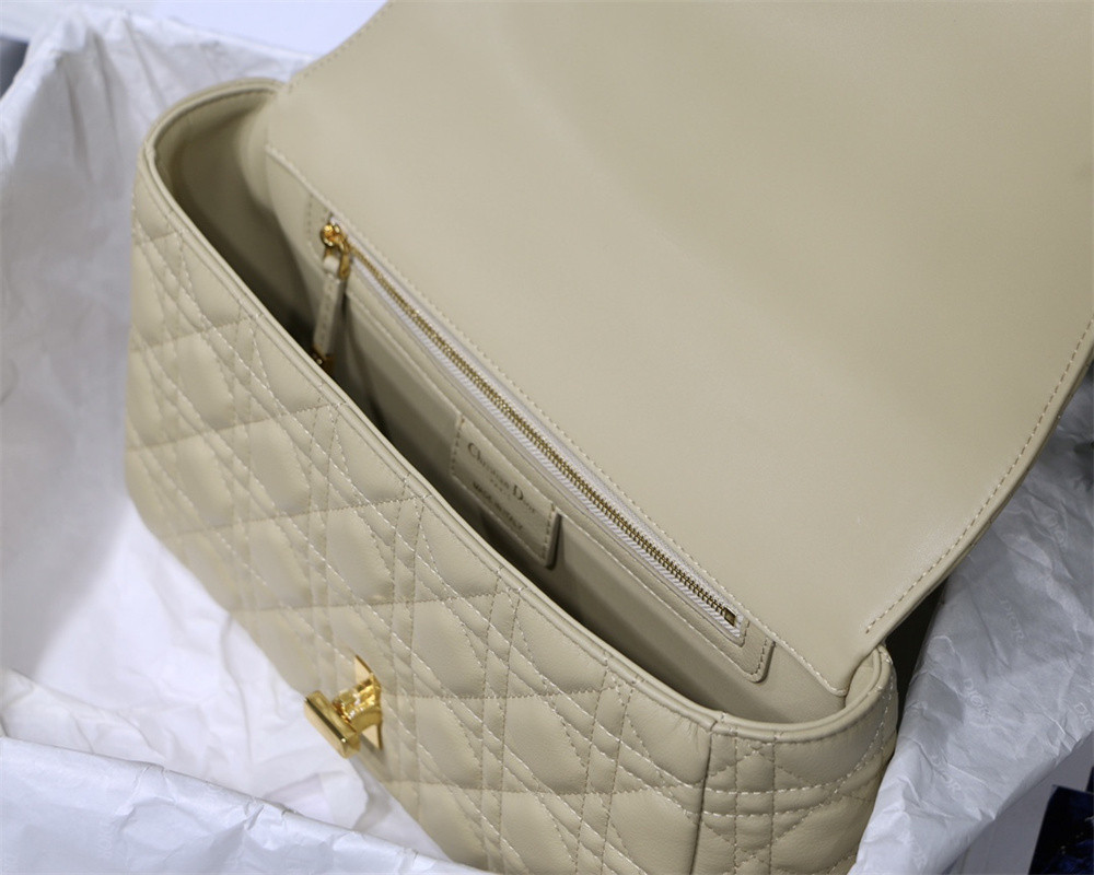 LARGE D*0r CARO BAG Beige S*pple Cannage Calfskin 29 x 18 x 10 cm