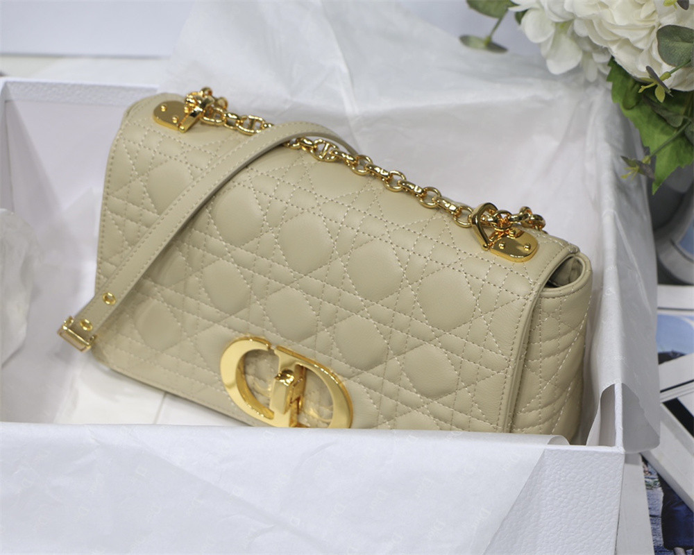 MEDIUM D*0r CARO BAG Beige S*pple Cannage Calfskin 25.5 x 15.5 x 8 cm