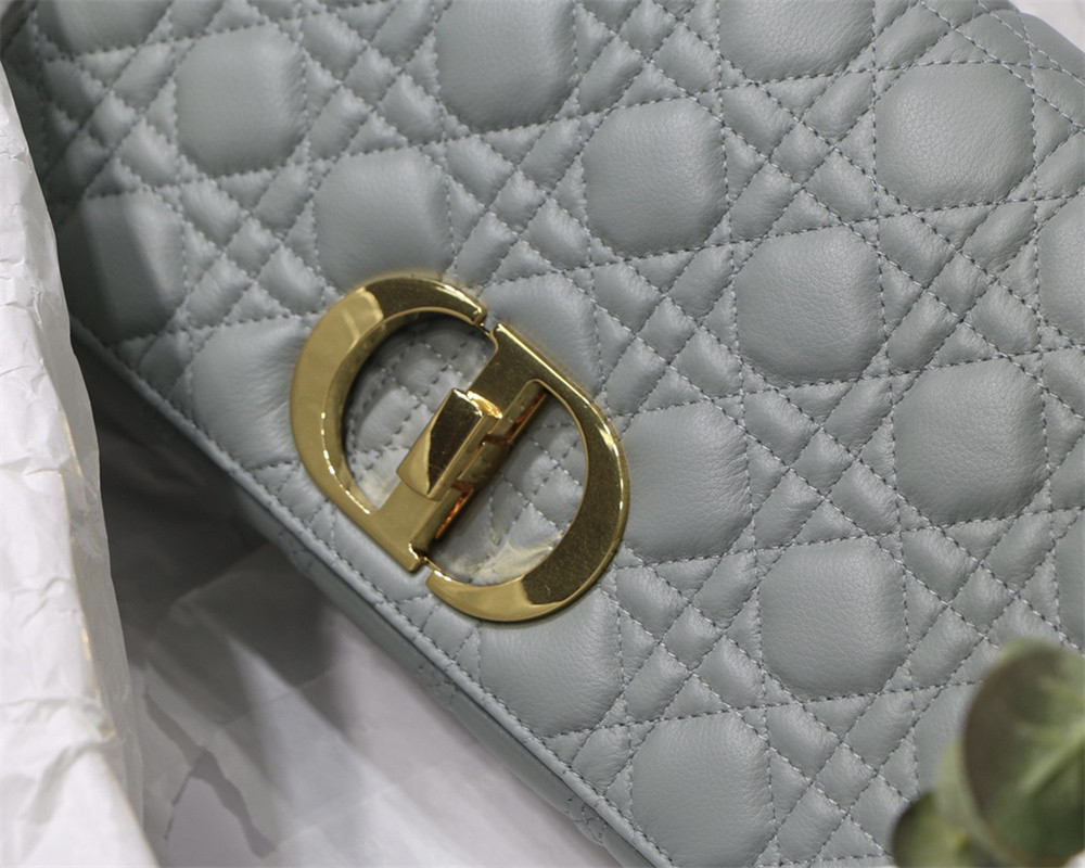 LARGE D*0r CARO BAG Stone Gray S*pple Cannage Calfskin 29 x 18 x 10 cm