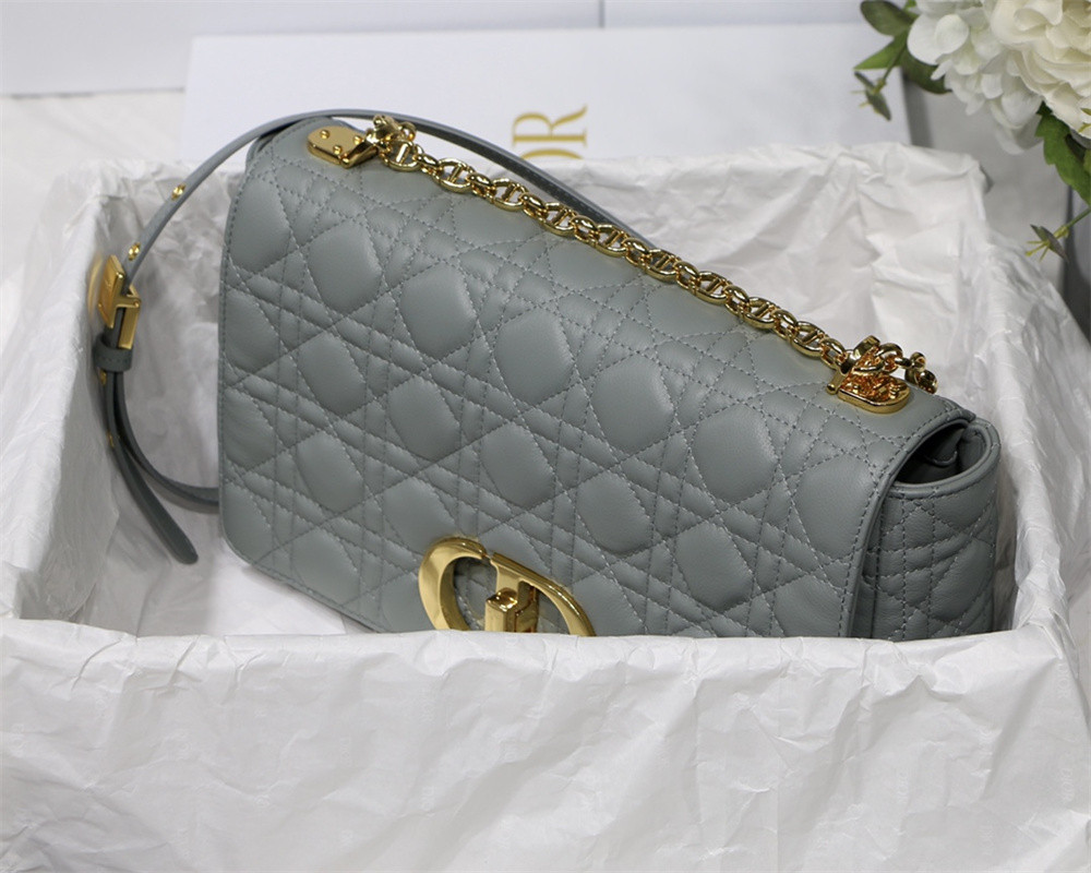 LARGE D*0r CARO BAG Stone Gray S*pple Cannage Calfskin 29 x 18 x 10 cm