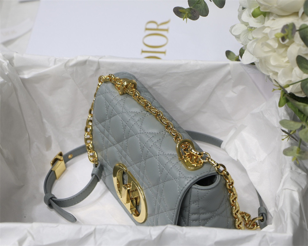 SMALL D*0r CARO BAG Stone Gray S*pple Cannage Calfskin 20 x 12 x 7 cm