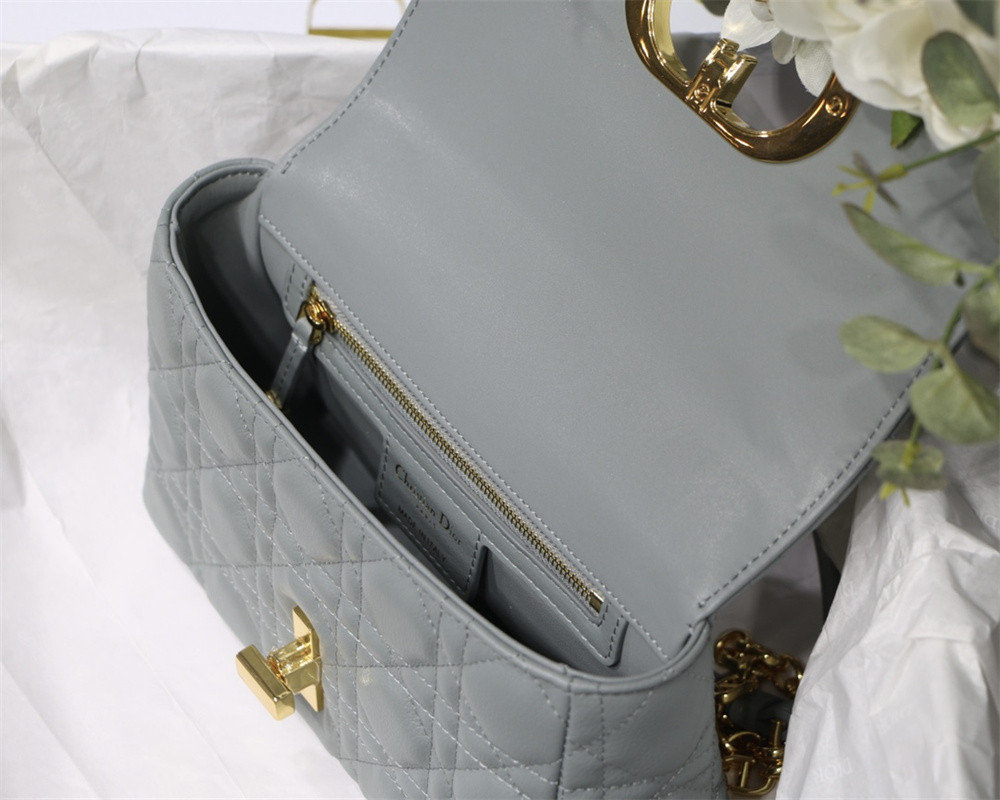 SMALL D*0r CARO BAG Stone Gray S*pple Cannage Calfskin 20 x 12 x 7 cm