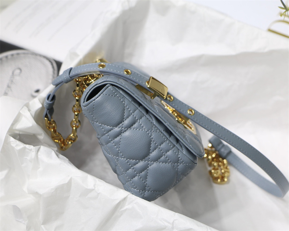 SMALL D*0r CARO BAG Light Blue S*pple Cannage Calfskin 20 x 12 x 7 cm