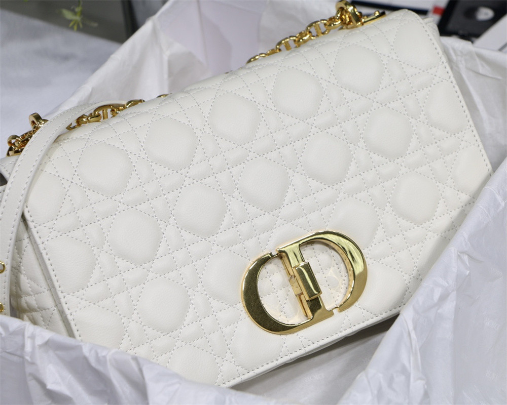 LARGE D*0r CARO BAG Ivory S*pple Cannage Calfskin 29 x 18 x 10 cm