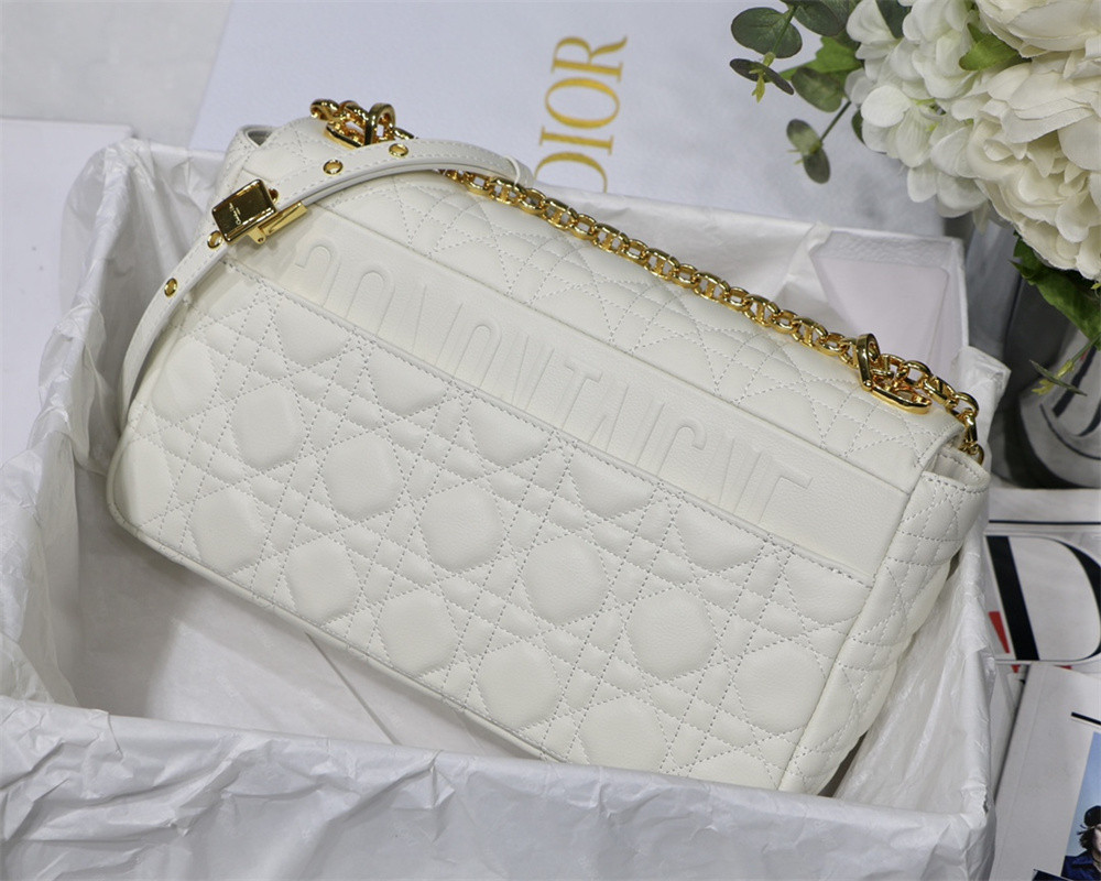 SMALL D*0r CARO BAG Ivory S*pple Cannage Calfskin 20 x 12 x 7 cm