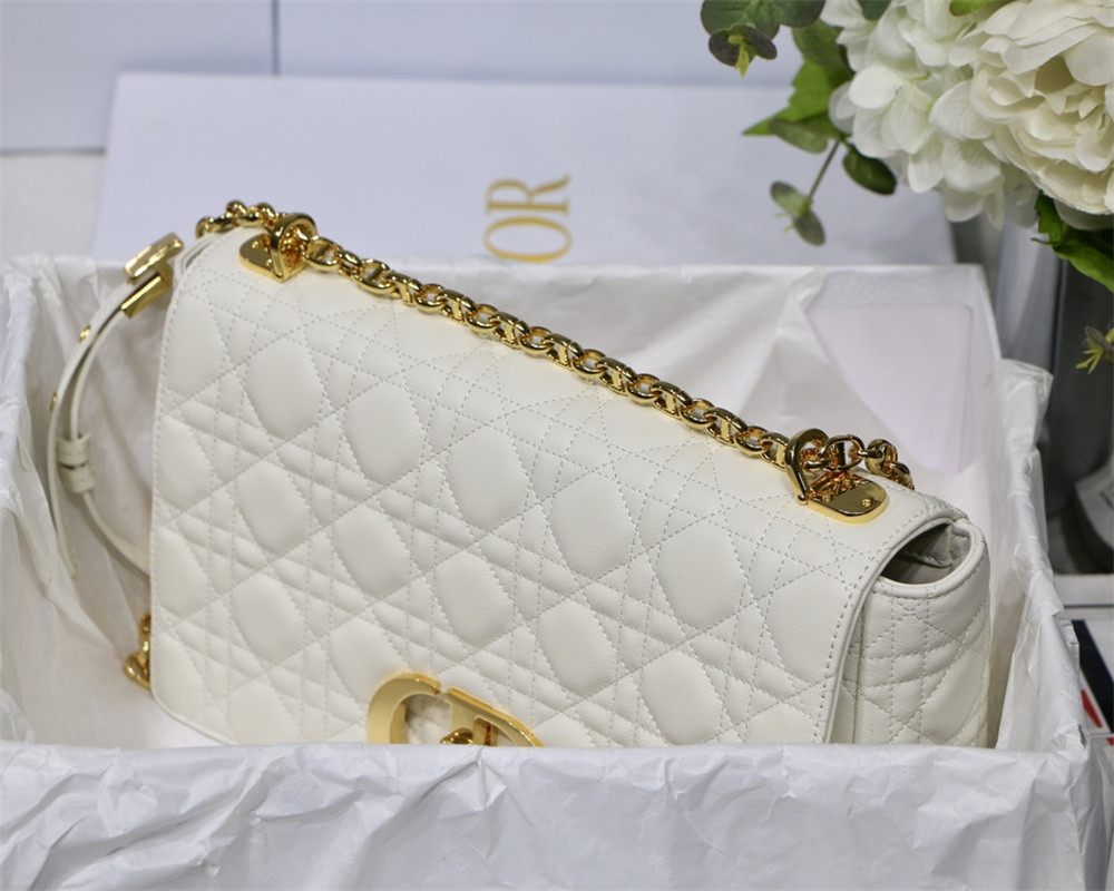 LARGE D*0r CARO BAG Ivory S*pple Cannage Calfskin 29 x 18 x 10 cm