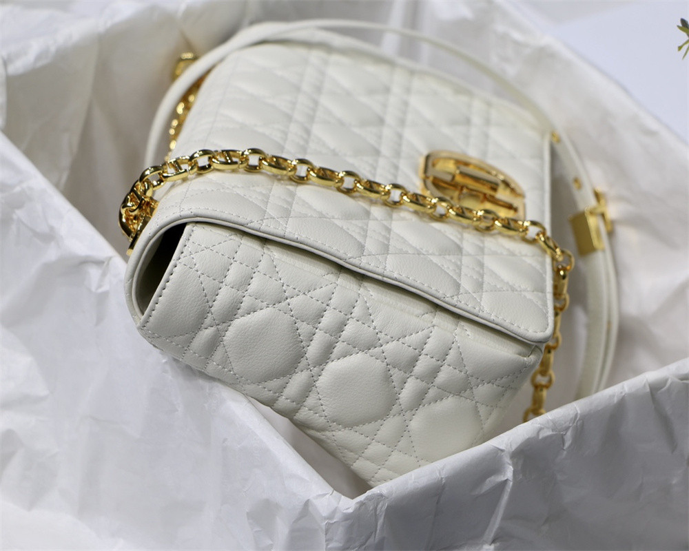 SMALL D*0r CARO BAG Ivory S*pple Cannage Calfskin 20 x 12 x 7 cm