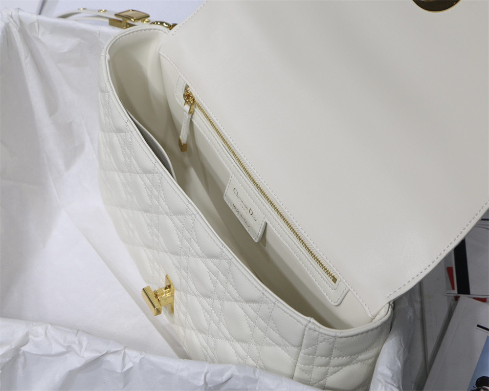 LARGE D*0r CARO BAG Ivory S*pple Cannage Calfskin 29 x 18 x 10 cm