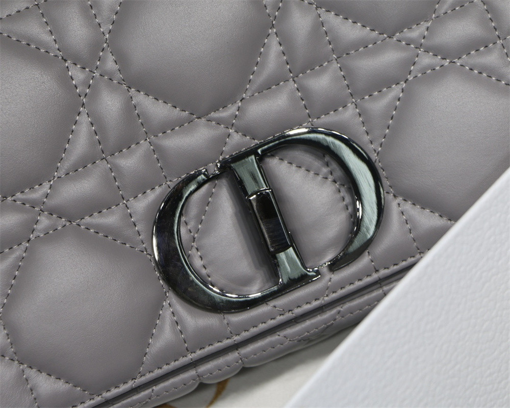 MEDIUM D*0r CARO BAG Grey S*pple Cannage Calfskin With Silver Hardware 25.5 x 15.5 x 8 cm