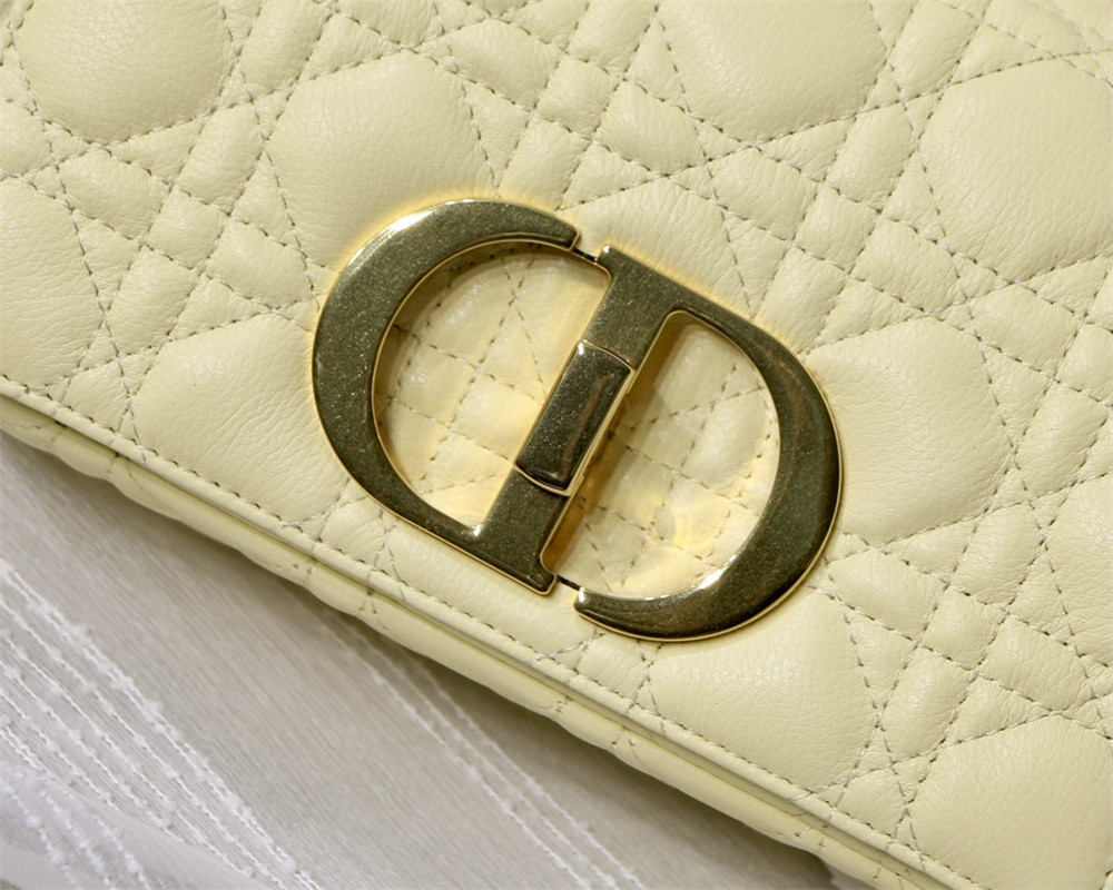 SMALL D*0r CARO BAG Light Yellow S*pple Cannage Calfskin 20 x 12 x 7 cm