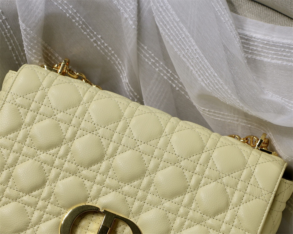 LARGE D*0r CARO BAG light yellow S*pple Cannage Calfskin 29 x 18 x 10 cm