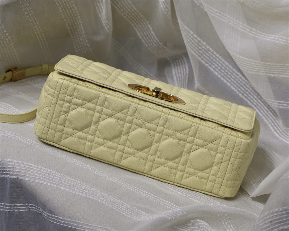 LARGE D*0r CARO BAG light yellow S*pple Cannage Calfskin 29 x 18 x 10 cm