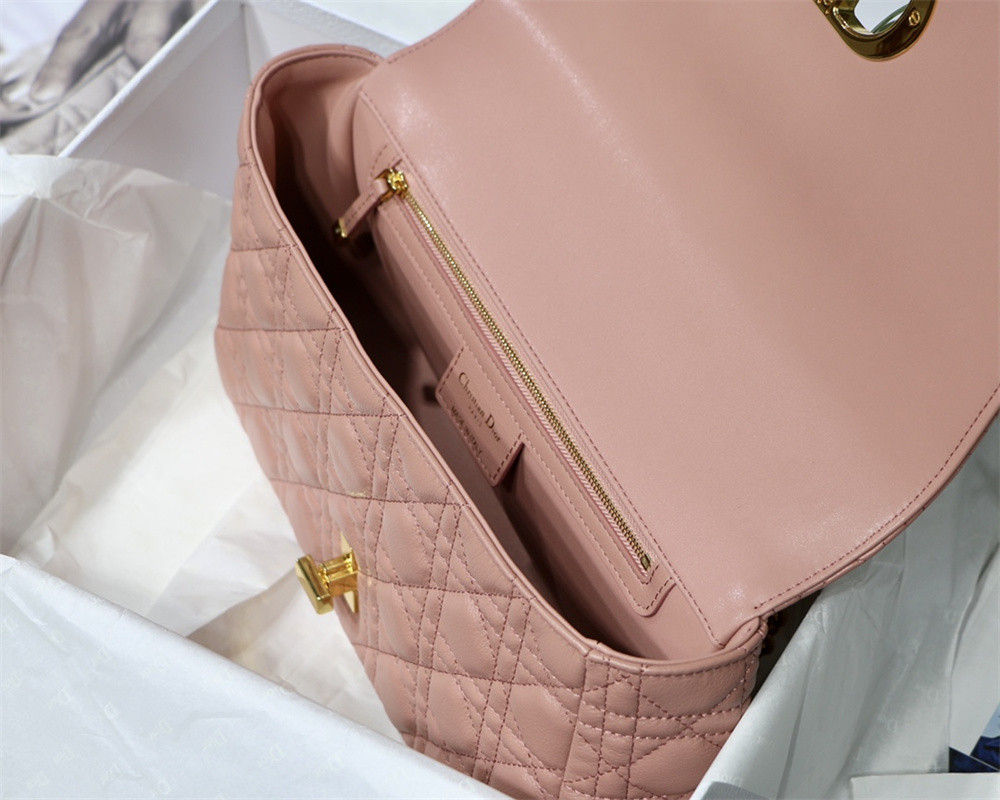 LARGE D*0r CARO BAG Pink S*pple Cannage Calfskin 29 x 18 x 10 cm