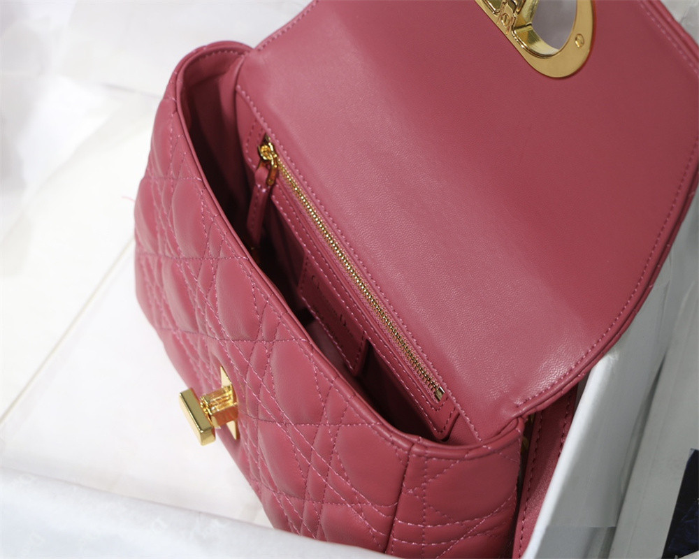 SMALL D*0r CARO BAG Light red S*pple Cannage Calfskin 20 x 12 x 7 cm