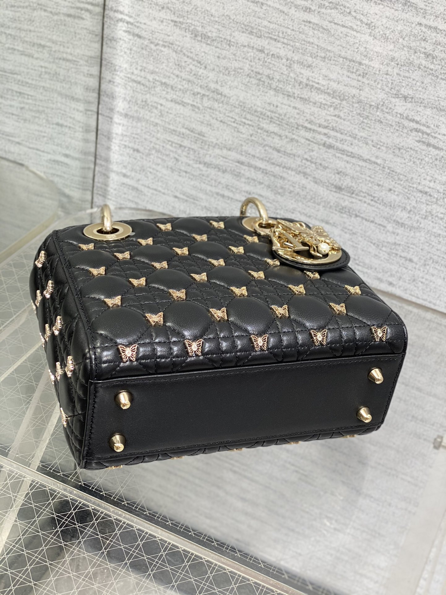SMALL LADY D*0r Black with Butterfly Studs