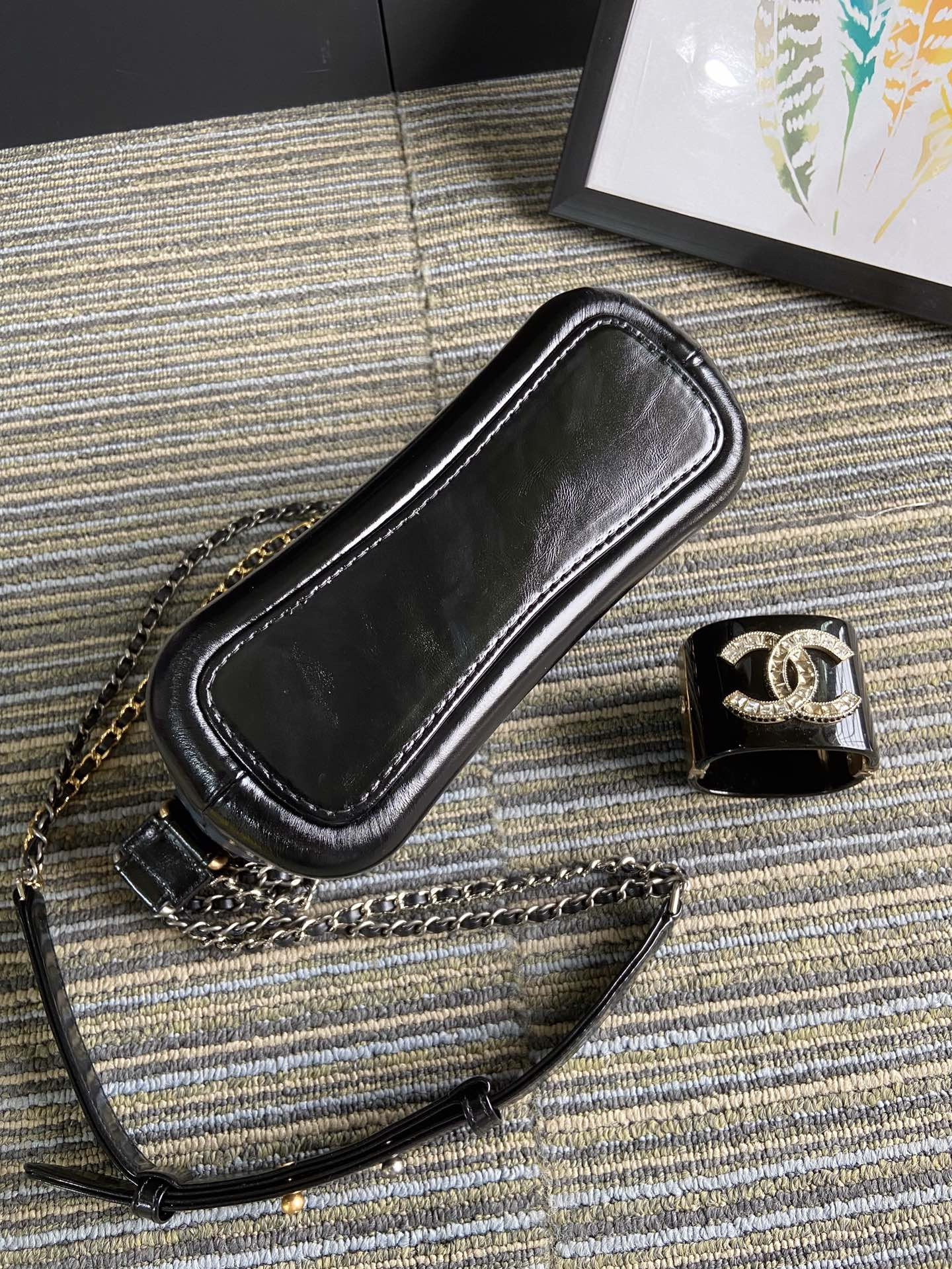 Ch*el Gabrielle SMALL BLUE with shoulder strap letters 20 x 15 x 8cm