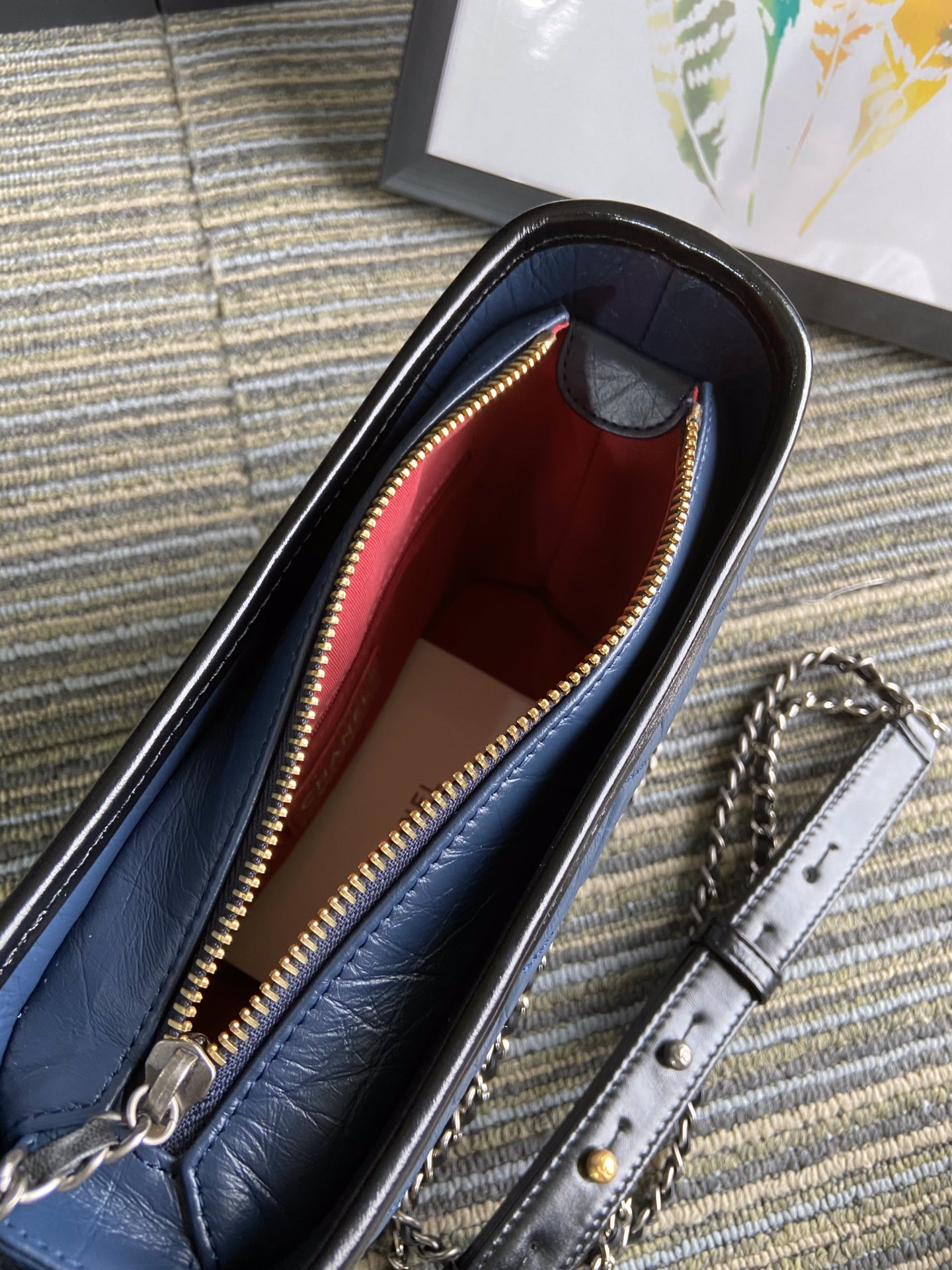 Ch*el Gabrielle SMALL BLUE with shoulder strap letters 20 x 15 x 8cm