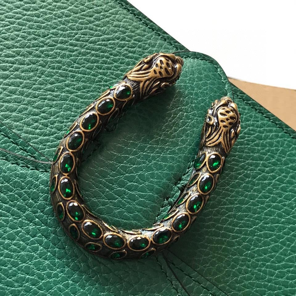 G*u*i DIONYSUS LEATHER MINI BAG GREEN 7.5"Wx6"Hx2"D