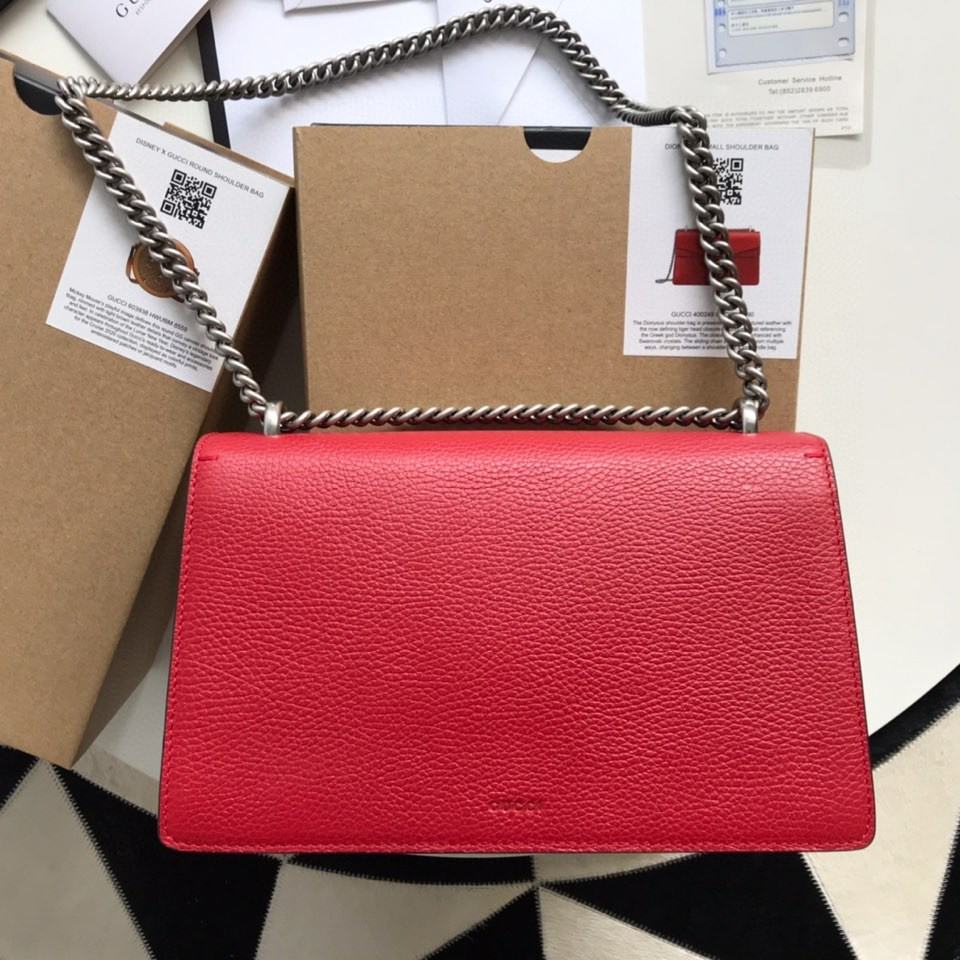 G*u*i DIONYSUS LEATHER SMALL RECTANGULAR BAG RED 28x17x9cm