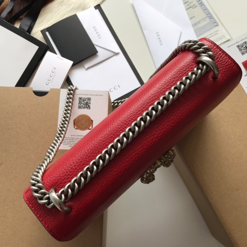 G*u*i DIONYSUS LEATHER SMALL RECTANGULAR BAG RED 28x17x9cm