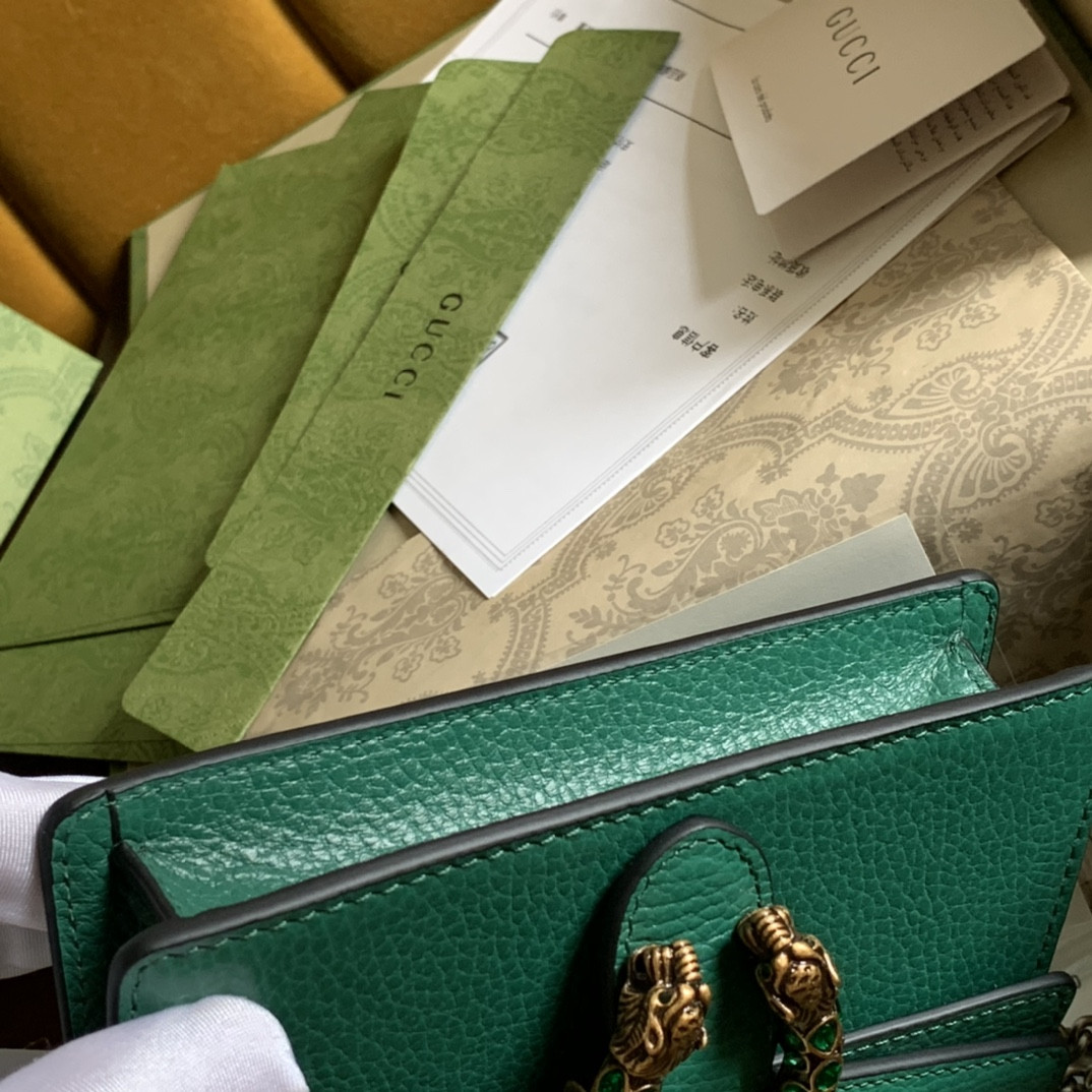 G*u*i DIONYSUS LEATHER S*pER MINI BAG GREEN 6.5"Wx3.9"Hx1.6"D