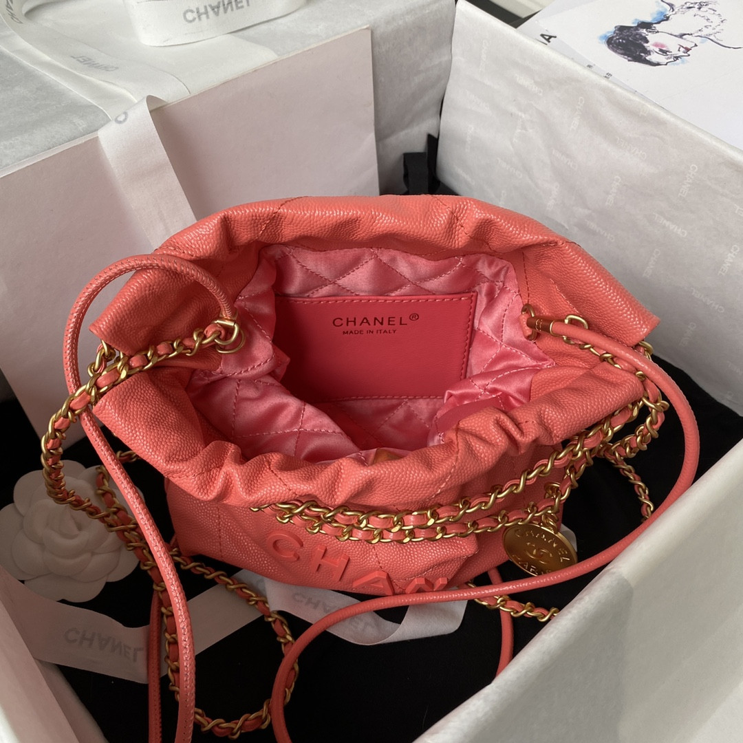 Ch*el 22 MINI HANDBAG GRAINED LEATHER RED 7.8 × 7.4 × 2.3 in