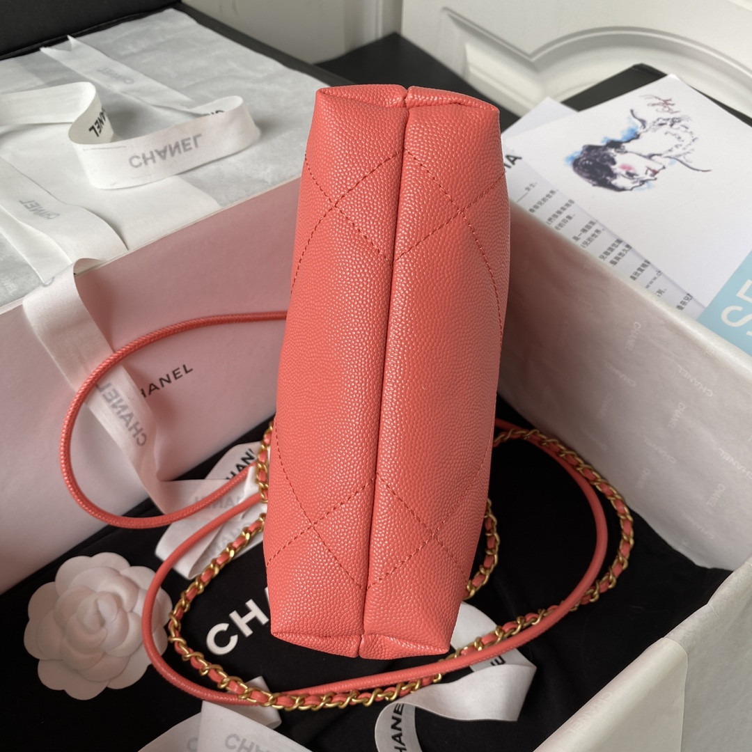 Ch*el 22 MINI HANDBAG GRAINED LEATHER RED 7.8 × 7.4 × 2.3 in