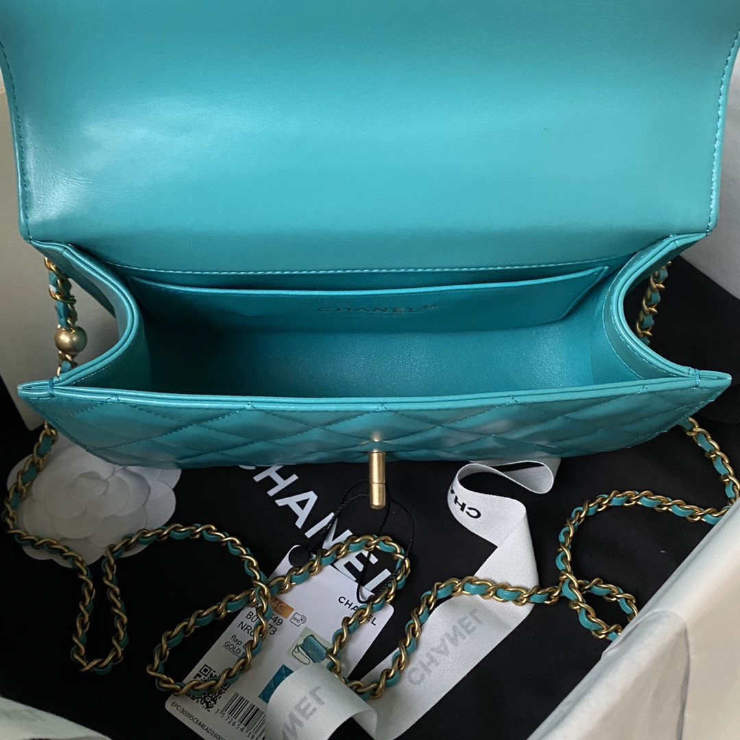 Ch*el FLAP BAG BLUE 22×14.5×8cm